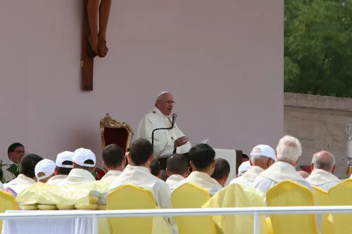 Pope Francis celebrates Mass in Mother Teresa Square in Tirana, Albania, Sept. 21. ?w=200&h=150