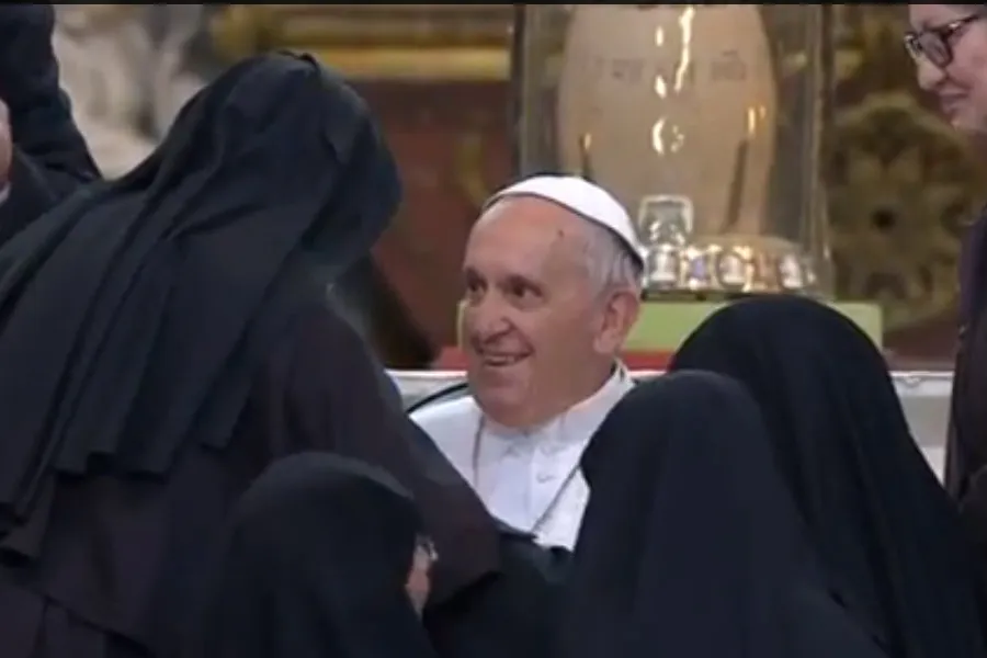 Pope Francis meets with religious from Naples March 21. Screenshot: CTV.?w=200&h=150