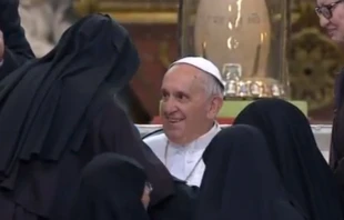Pope Francis meets with religious from Naples March 21. Screenshot: CTV.
