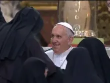 Pope Francis meets with religious from Naples March 21. Screenshot: CTV.
