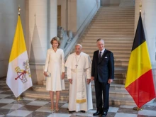 Pope Francis with the king and queen of Belgium during his visit to the country in 2024.