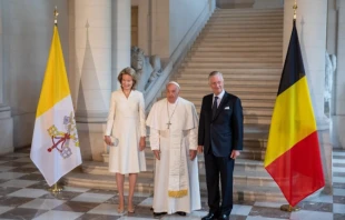 Pope Francis with the king and queen of Belgium during his visit to the country in 2024. Credit: Daniel Ibáñez/EWTN News