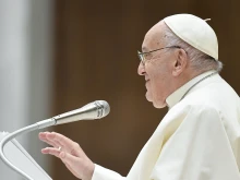 Pope Francis addresses the faithful at his Wednesday general audience on March 27, 2024.