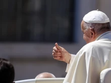 Pope Francis gives a thumbs up to those gathered at his general audience on Wednesday, June 5, 2024, in St. Peter’s Square at the Vatican.