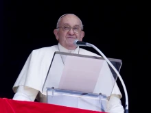 Pope Francis addresses pilgrims gathered in St. Peter’s Square at the Vatican after the recitation of the Regina Caeli prayer on April 14, 2024.