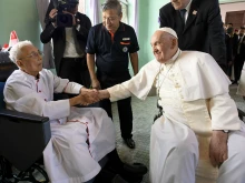Pope Francis meets with elderly and sick people on his final day in Singapore on Friday, Sept. 13, 2024, marking the conclusion of his 12-day, four-country apostolic journey to Asia and Oceania — the longest trip of his pontificate to date.
