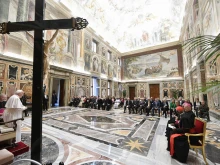 Pope Francis addresses members of the Pontifical Academy of Social Sciences on April 11, 2024, at the Vatican.