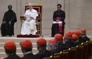 Pope Leo XIV addresses officials of the Roman Curia at the Vatican on Dec. 22, 2025. Credit: Vatican Media