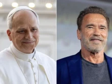 Pope Leo XIV and former California Gov. Arnold Schwarzenegger.
