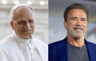 Pope Leo XIV and former California Gov. Arnold Schwarzenegger. Credit: Credit: Daniel Ibáñez/EWTN News; Gage Skidmore (CC BY-SA 3.0)