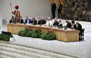 Pope Leo XIV speaks to participants in the Jubilee of Synodal Teams and Participatory Bodies on Oct. 24, 2025, in the Paul VI Audience Hall at the Vatican. Credit: Vatican Media