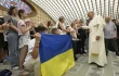Pope Leo XIV meets with Ukrainian children who were welcomed by Caritas Italy during the summer on July 3, 2025, at the Vatican.