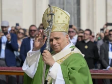 Pope Leo XIV waves to pilgrims gathered in St. Peter’s Square for the Jubilee of Marian Spirituality on Oct. 12, 2025, at the Vatican.