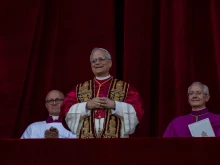 Pope Leo XIV greets pilgrims in St. Peter’s Square shortly after his election on Thursday, May 8, 2025.