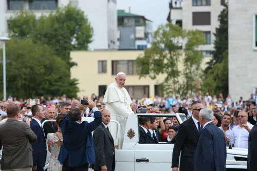 Pope Francis greets crowds in Tirana, Albania on Sept. 21. ?w=200&h=150