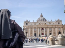 Mourners gather in St. Peter's Square after the death of Pope Francis on Monday, April 21, 2025.