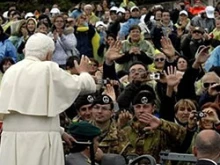 Pope Benedict greets Italians in the quake-devastated region of Abruzzo