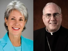 Gov. Kathleen Sebelius  /  Archbishop Joseph Naumann of Kansas City