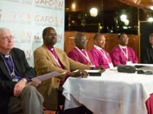 The Anglican bishops at the final press conference in Jerusalem