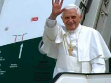 Pope Benedict XVI arrives at the Portela International Airport in Lisbon.