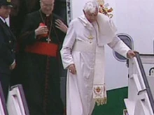 Pope Benedict deplanes in Cyprus.