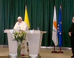 Pope Benedict XVI speaks at the airport welcoming ceremony in near Paphos, Cyprus.?w=200&h=150