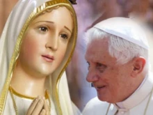 The statue of Our Lady of Fatima and Pope Benedict.