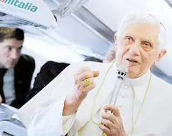 Pope Benedict speaks to reporters on the papal plane. ?w=200&h=150