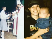 Bishop Fernando Lugo and Viviana at her confirmation / Viviana with their son Guillermo