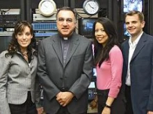Father Rosica and producers – (from left) Michèle Nuzzo, Fr. Thomas Rosica, Mary Rose Bacani, and Matthew Harrison