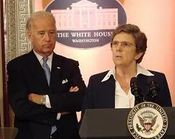 Vice President Joseph Biden listens as Sr. Carol Keehan announces an agreement to help finance health reform. ?w=200&h=150