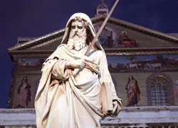 The statue of St. Paul in front of the Basilica of St. Paul Outside the Walls in Rome?w=200&h=150