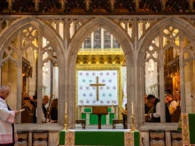 The prayer of the Patriarchs and Heads of the Churches in Jerusalem on Friday, Oct. 20, 2023, in the Anglican Cathedral Church of St. George the Martyr, Episcopal Diocese of Jerusalem.