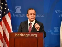 President Alejandro Giammattei of Guatemala speaks during on online event organized by The Heritage Foundation in Washington, D.C. on Dec. 6, 2021.
