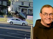 Father John Bok, OFM, escaped a major collision on Oct. 2, 2022, when an SUV went airborne and flew over his car.
