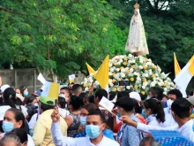 A brief procession of the Virgin of Fatima in the atrium of the Cathedral of Managua, Nicaragua, was held on Saturday, Aug. 13, 2022, to close a Marian congress. A larger procession was scheduled but prohibited by the regime of President Daniel Ortega.
