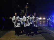 Eucharistic procession the evening of Nov. 18, 2021 on the campus of the University of South Alabama.