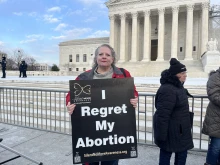 Laura Brown speaks at the steps of the U.S. Supreme Court on Jan. 24, 2025, about why she regrets her abortion.