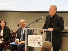 Carmelite Father Craig Morrison speaks on a panel about Jewish-Catholic relations at The Catholic University of America on Nov. 11, 2025.