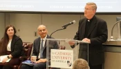 Carmelite Father Craig Morrison speaks on a panel about Jewish-Catholic relations at The Catholic University of America on Nov. 11, 2025.