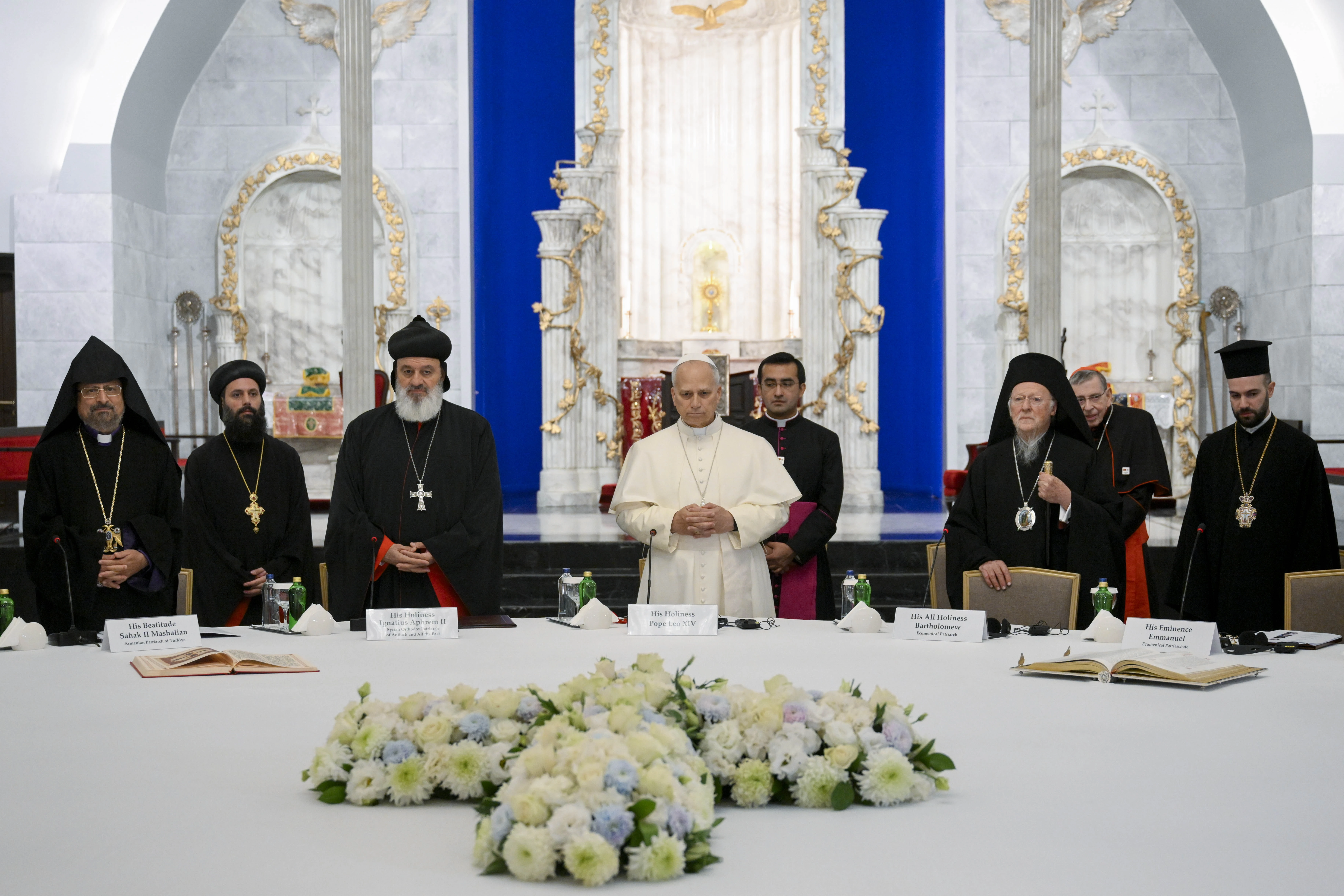 Pope Leo XIV meets with Christian leaders and the heads of churches at the Syriac Orthodox Church Mar Ephrem in Istanbul, Turkey, on Nov. 29, 2025. | Credit: Vatican Media.
