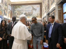 Pope Leo XIV greets participants in the third edition of the World Meeting on Human Fraternity at the Vatican on Sept. 12, 2025.