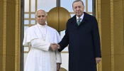 Pope Leo XIV with Turkish President Recep Tayyip Erdoğan in Ankara, Turkey, on November 27, 2025.