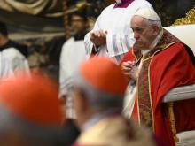 Pope Francis prays at the Mass in suffrage for the cardinals and bishops who have died in the past year, Nov. 2, 2022.