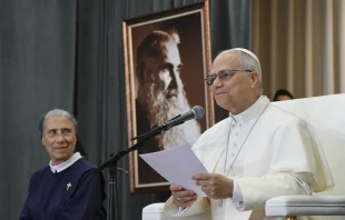 Pope Leo XIV speaks to patients and caregivers at the De La Croix Hospital in Jal el Dib, Lebanon, on Dec. 2, 2025. Credit: Vatican Media