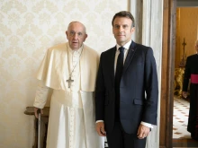 Pope Francis and Emmanuel Macron at the Vatican, Oct 24, 2022