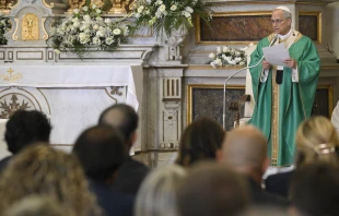 Before the Angelus on July 13, 2025, Pope Leo XIV celebrated a Mass for local Catholics, religious leaders, and civil authorities at the 17th-century Pontifical Parish of St. Thomas of Villanova in Castel Gandolfo’s main square. Credit: Vatican Media