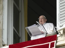 Pope Francis delivers his Angelus address from the window of the Apostolic Palace overlooking St. Peter’s Square on Feb. 2, 2025, the feast of the Presentation of the Lord.