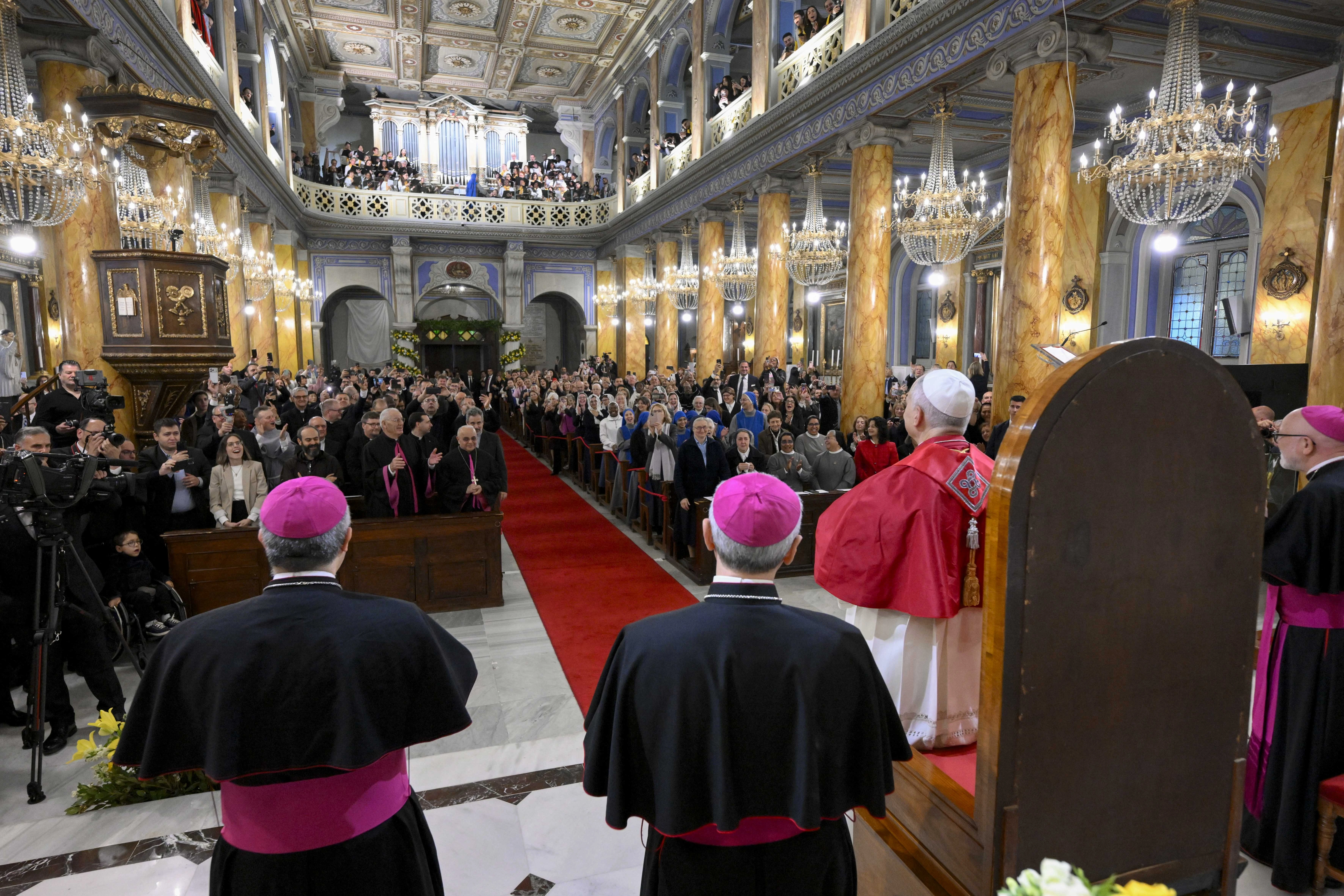 Pope Leo XIV addresses bishops, priests, religious, pastoral workers, and laypeople at the Cathedral of the Holy Spirit in Istanbul, Turkey, on Nov. 28, 2025. | Credit: Vatican Media.