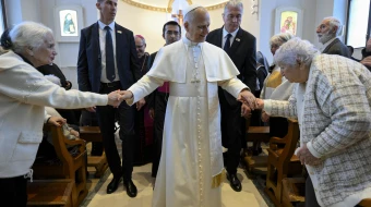 Pope Leo XIV visits a care home for the elderly run by a community of the Little Sisters of the Poor in Istanbul, Turkey, on Nov. 28, 2025.